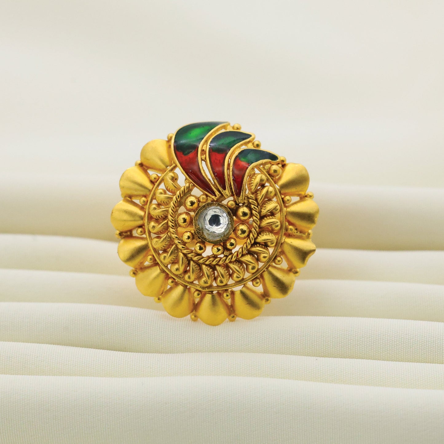 24kt Gold Plated Double Color Meena Work Adjustable Ladies Ring HANDA