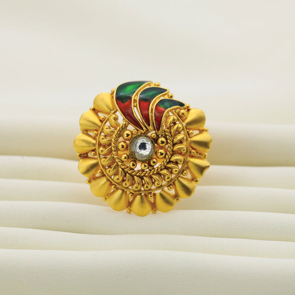 24kt Gold Plated Double Color Meena Work Adjustable Ladies Ring HANDA