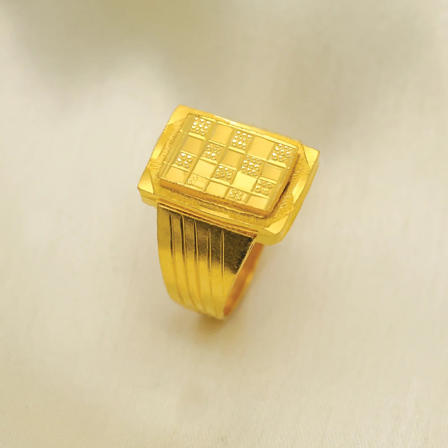 24kt Gold Plated Square Pattern Design Gents Ring - Handa Bangles