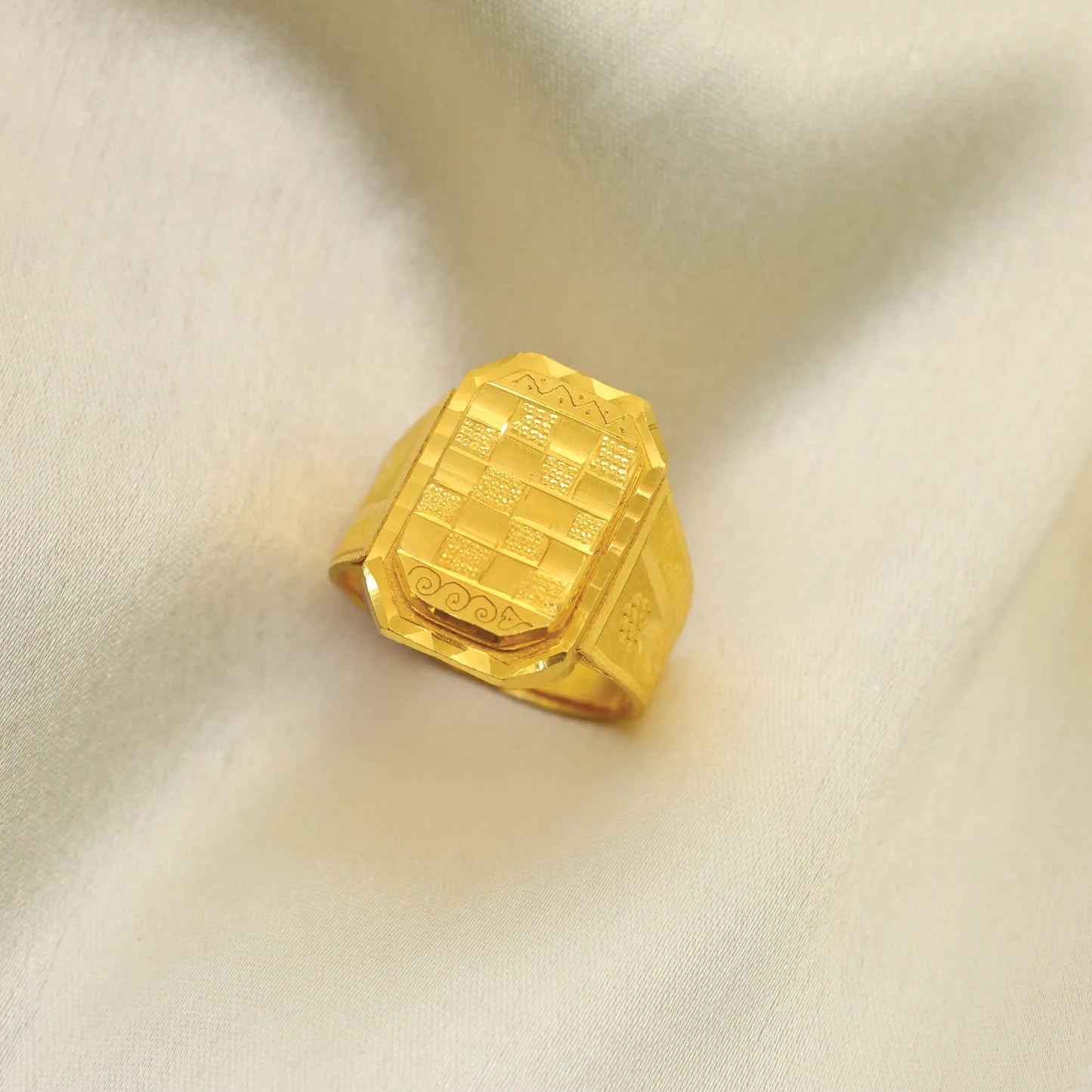 24kt Gold Plated Square Pattern Design Gents Ring - Handa Bangles
