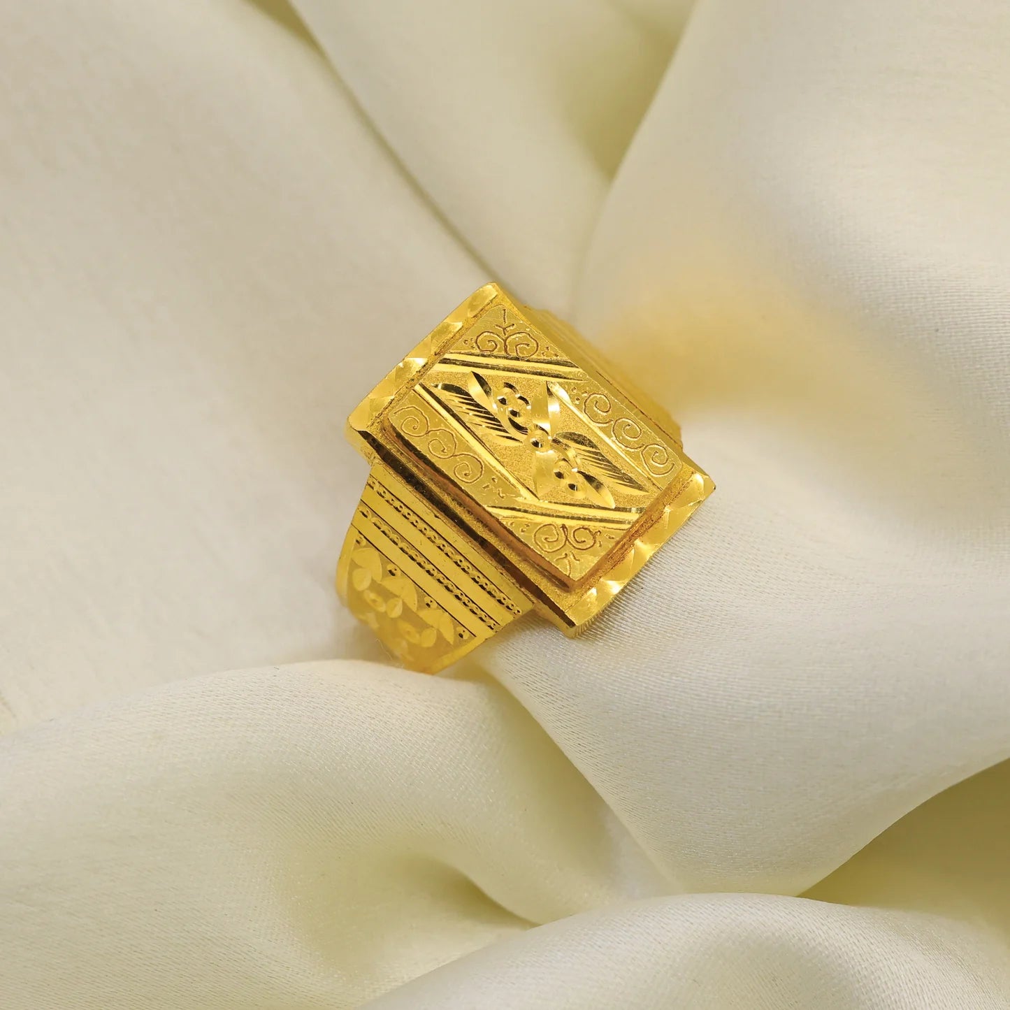 24kt Gold Plated Unique Design Gents Ring - Handa Bangles