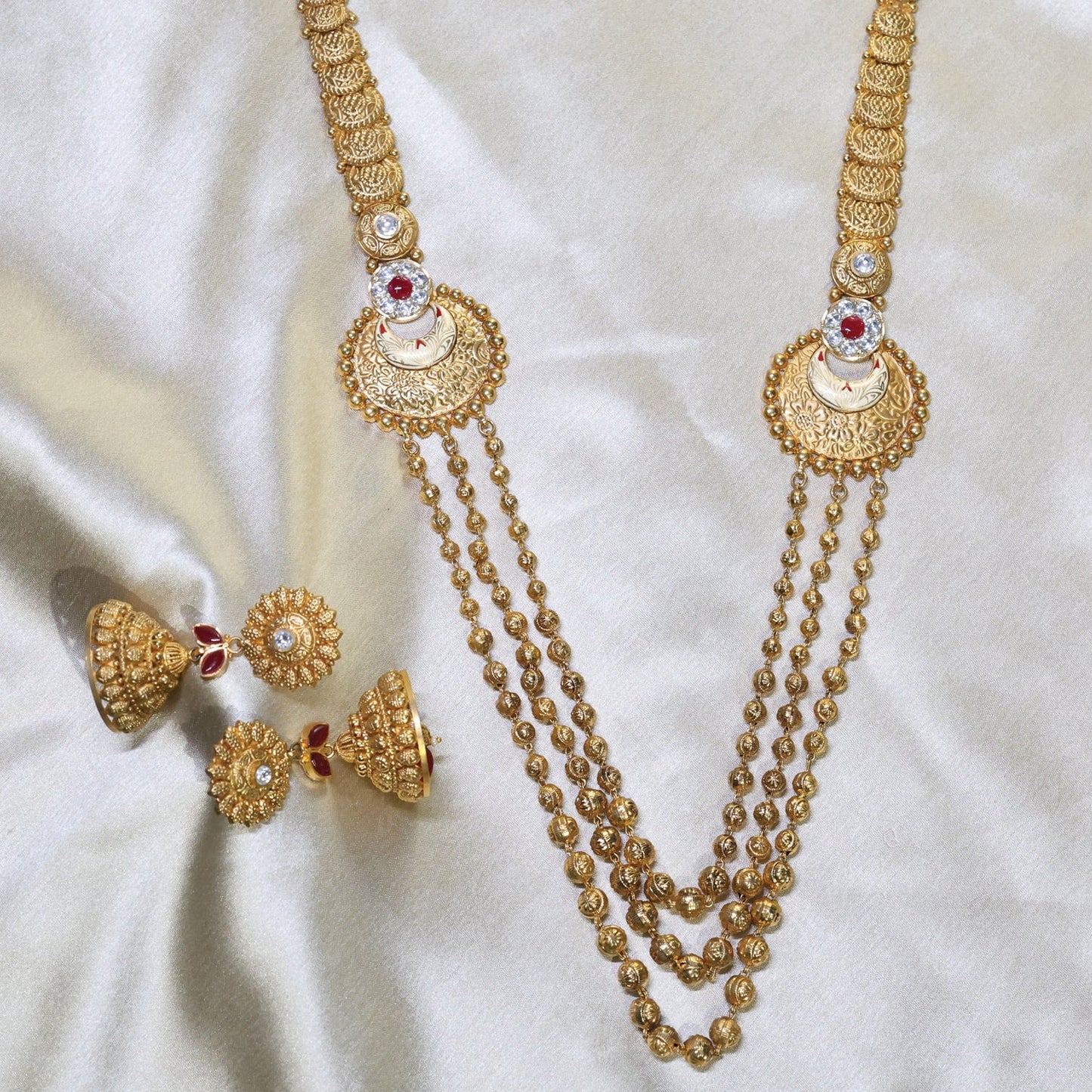24kt Gold Plated Antique Studded & Beaded Long Set HANDA