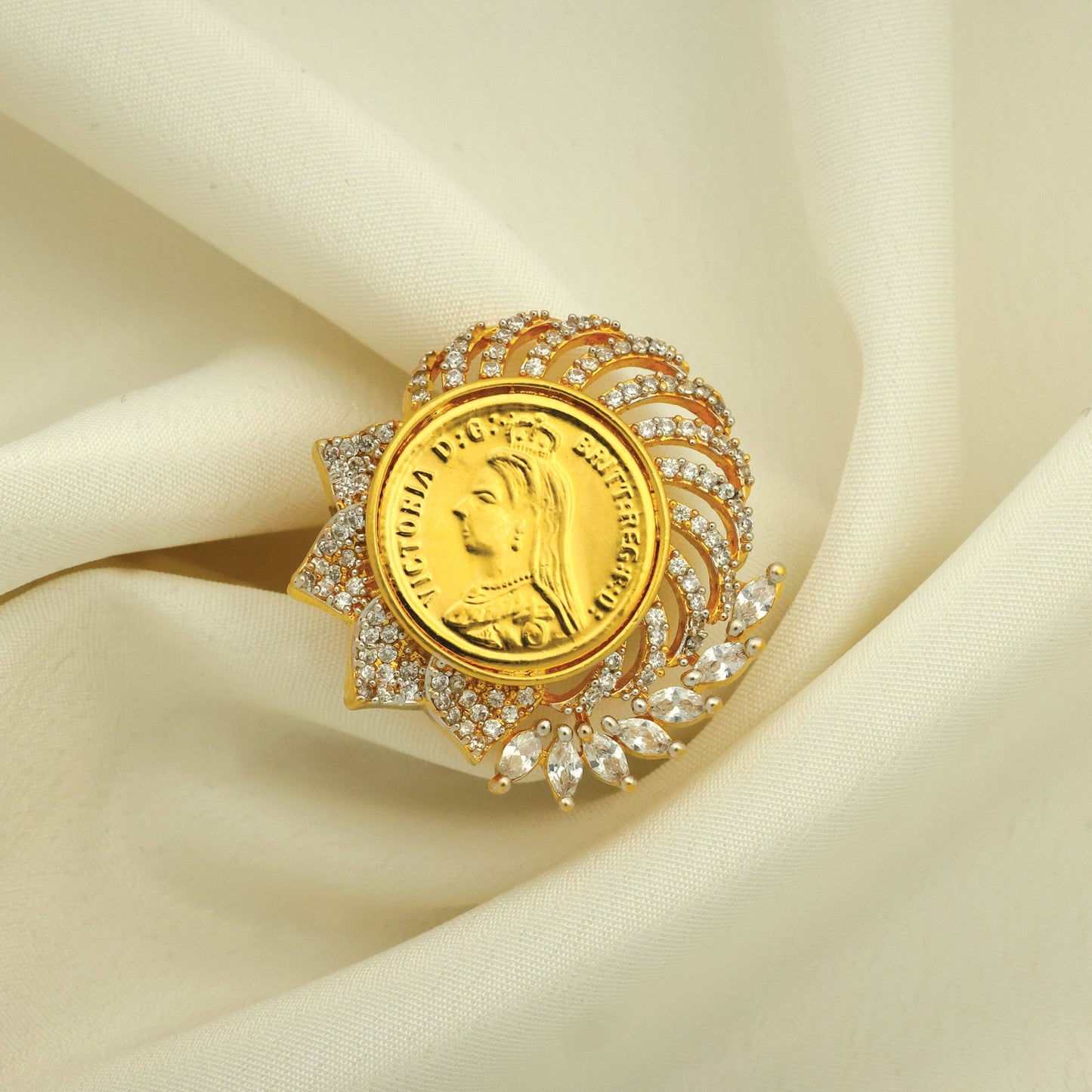 24kt Gold Plated Diamond Ginni Look Adjustable Ladies Ring_720 HANDA