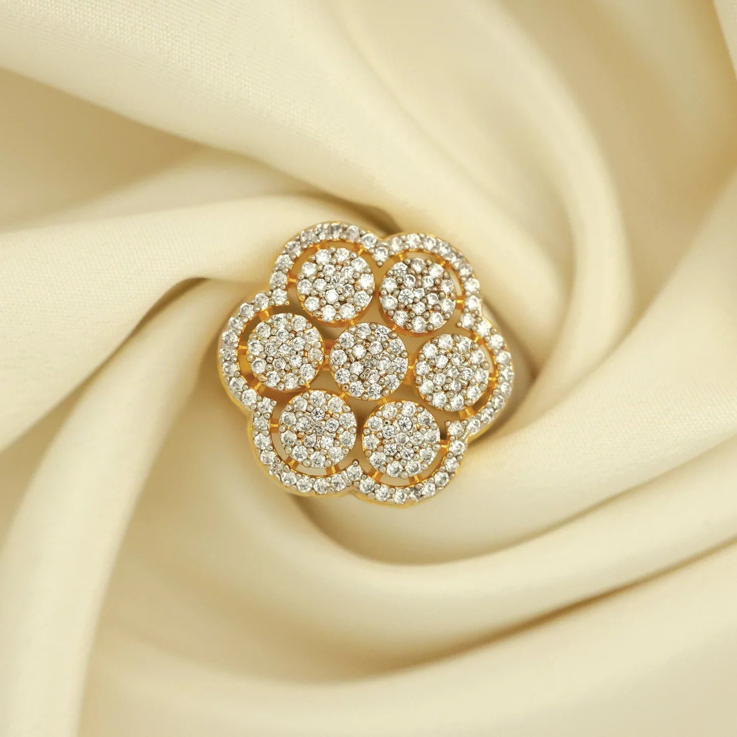 24kt Gold Plated Six Round Diamond Look Ladies Ring - Handa Bangles