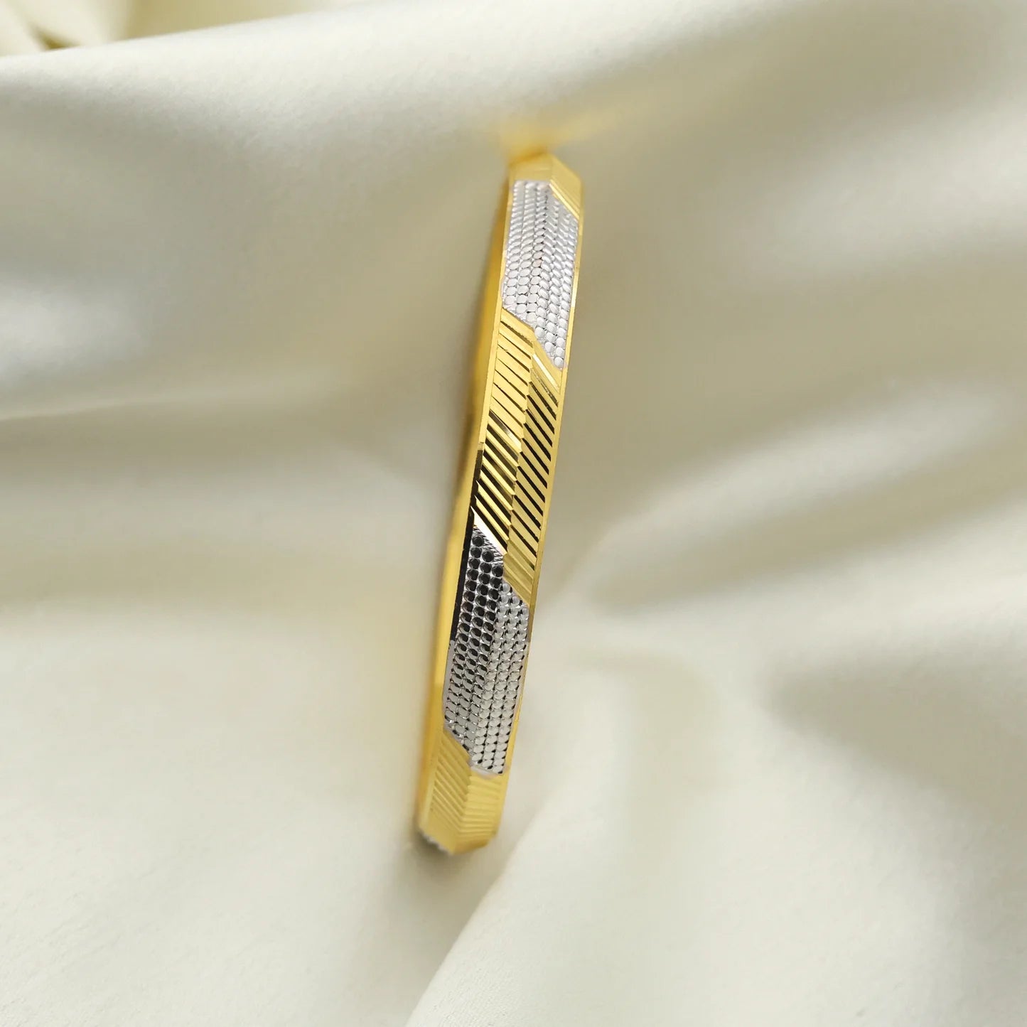 24Kt Gold Plated Gents Kada with Rhodium Polish - Handa Bangles