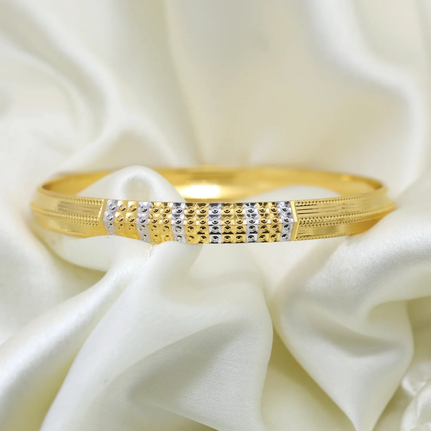 24Kt Gold Plated Line & Dot Design Gents Kada - Handa Bangles