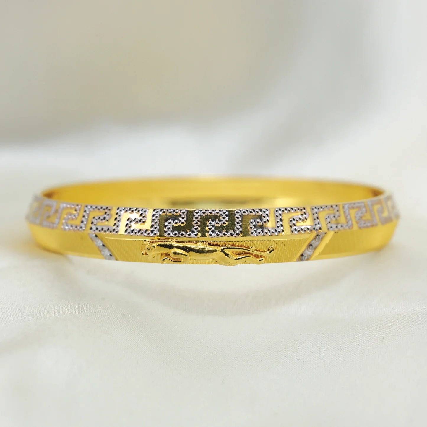 24kt Gold Plated Jaguar Gents Kada with Rhodium Polish Design - Handa Bangles