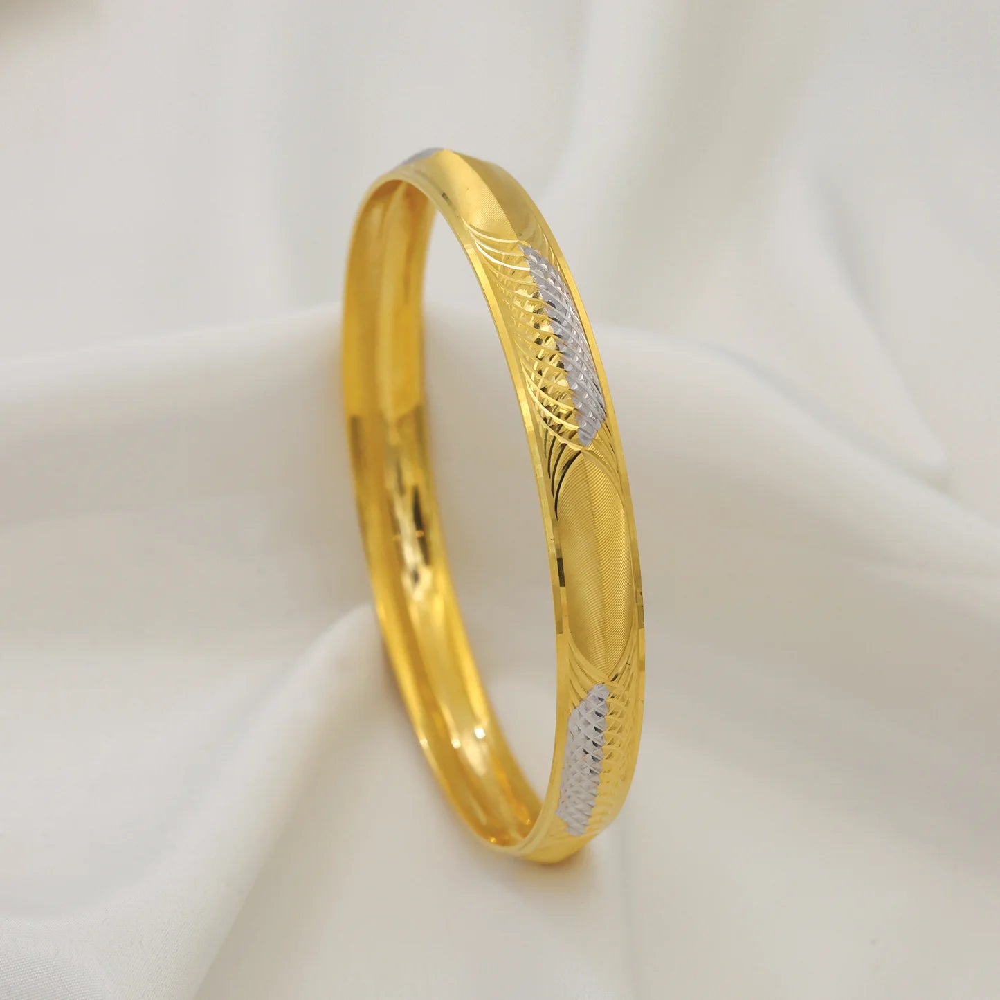 24Kt Gold Plated Latest Design Gents Kada with Rhodium Polish - Handa Bangles