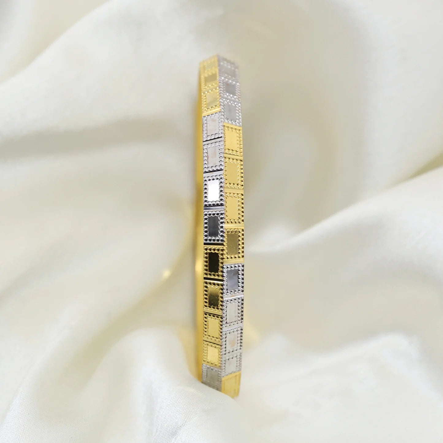 24Kt Gold Plated Square Design Gents Kada With Rhodium Polish - Handa Bangles
