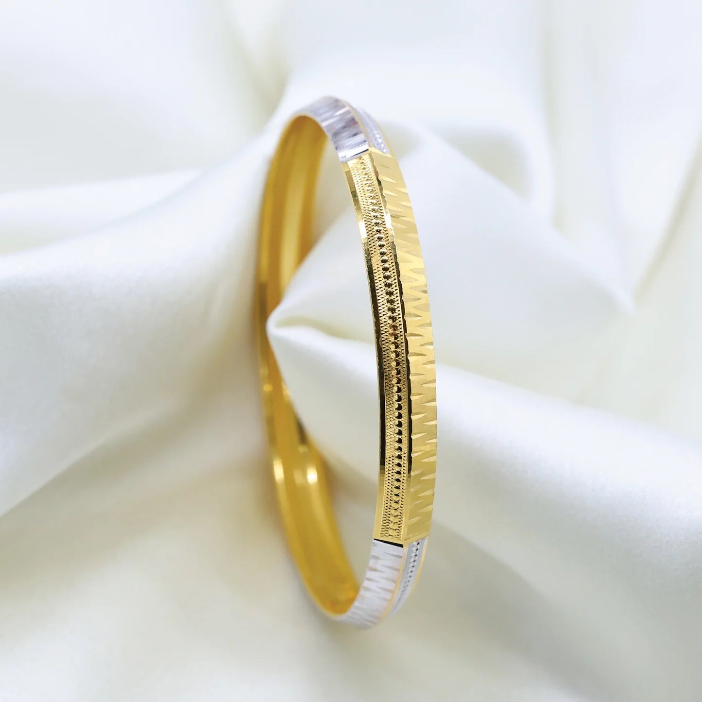24Kt Gold Plated Multi Design Gents Kada with Rhodium Polish - Handa Bangles