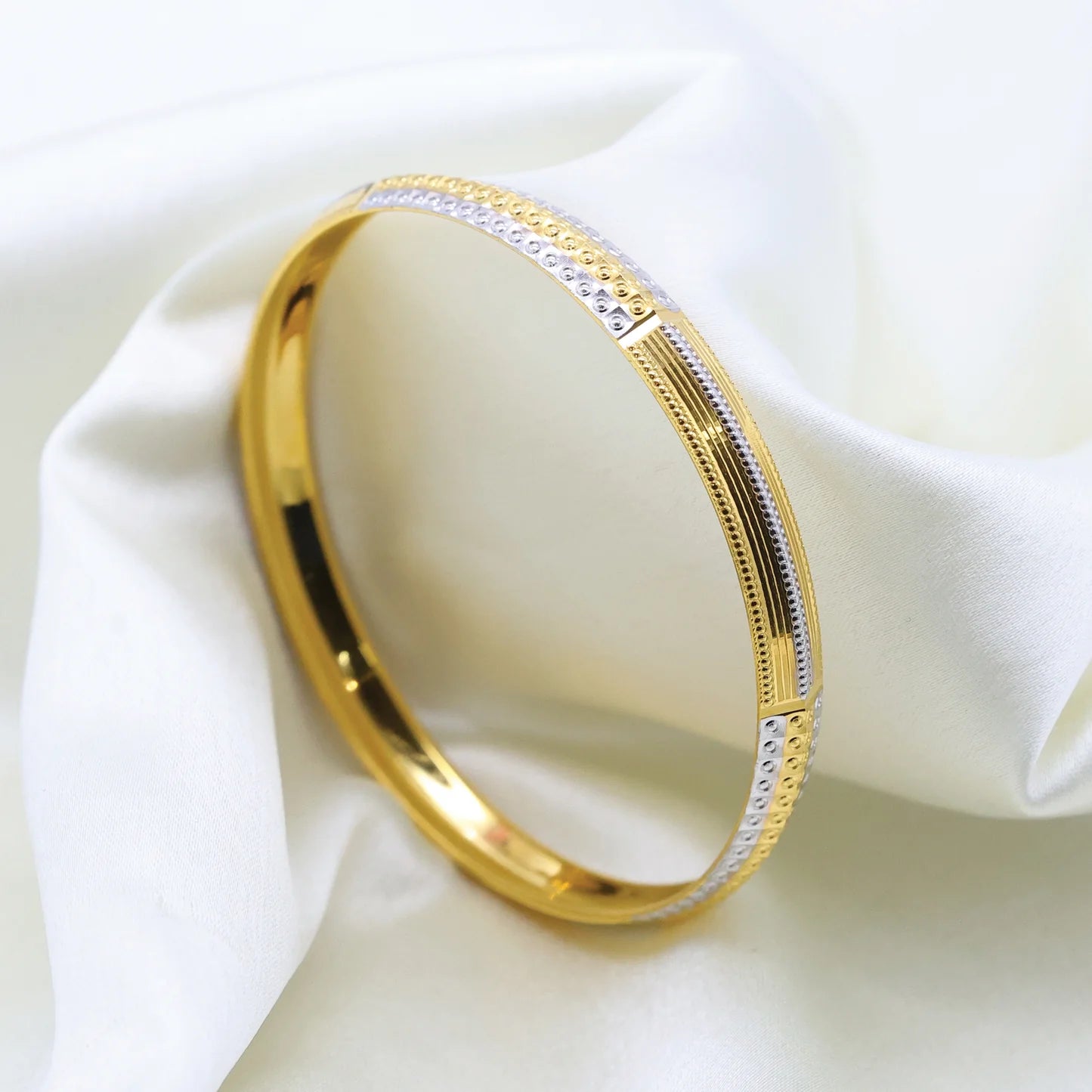 24kt Gold Plated Multi Design Gents Kada With Rhodium Polish - Handa Bangles