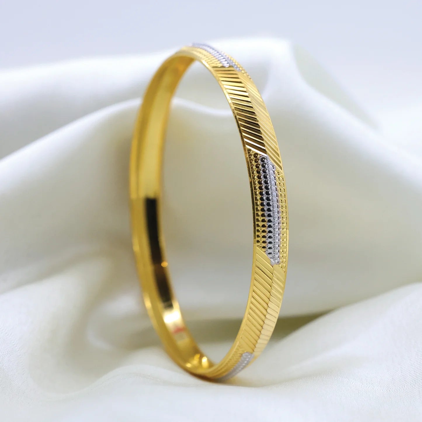 24Kt Gold Plated Fancy Design Gents Kada With Rhodium Polish - Handa Bangles