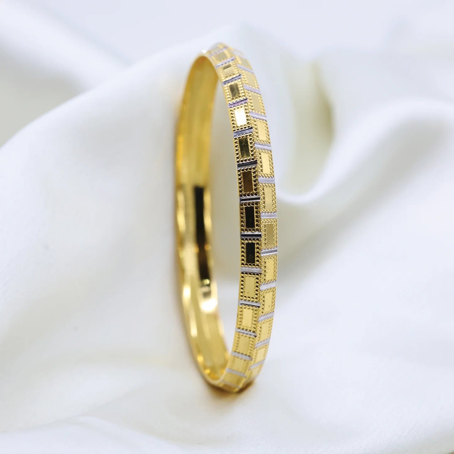 24Kt Gold Plated Square Design Pattern Gents Kada With Rhodium Polish - Handa Bangles