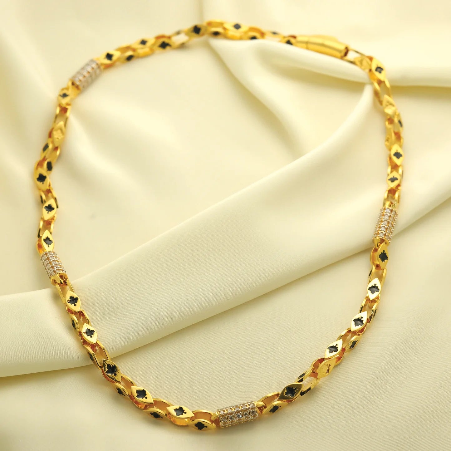 24kt Gold Plated Unique Design Diamond Look Solid Gents Chain - Handa Bangles