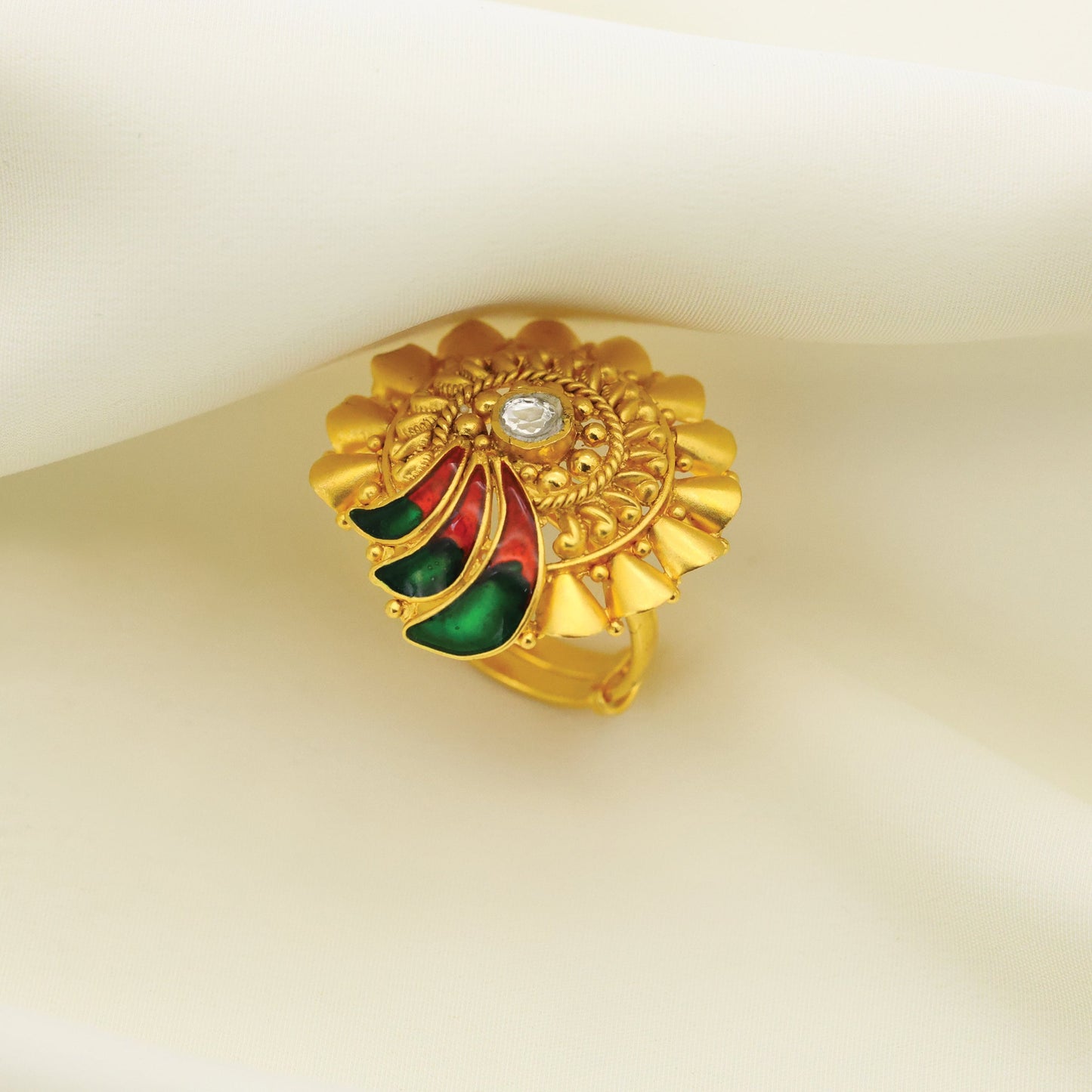 24kt Gold Plated Double Color Meena Work Adjustable Ladies Ring HANDA
