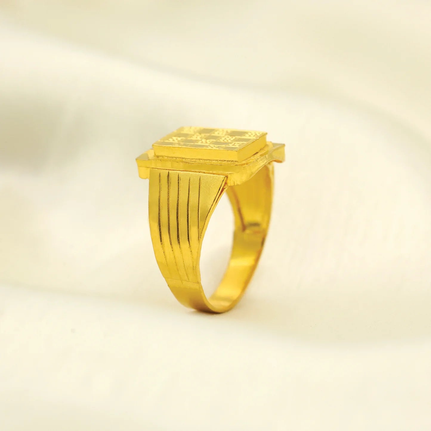24kt Gold Plated Square Pattern Design Gents Ring - Handa Bangles
