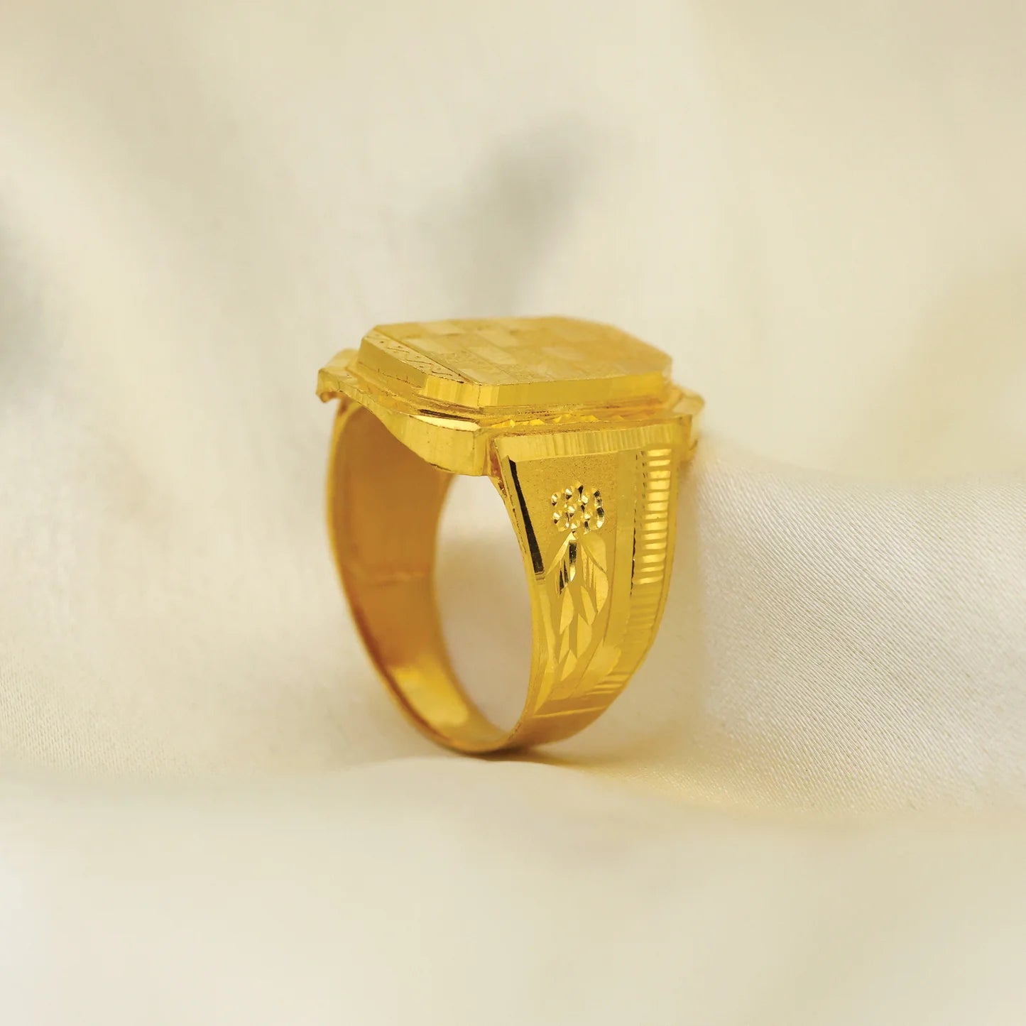 24kt Gold Plated Square Pattern Design Gents Ring - Handa Bangles
