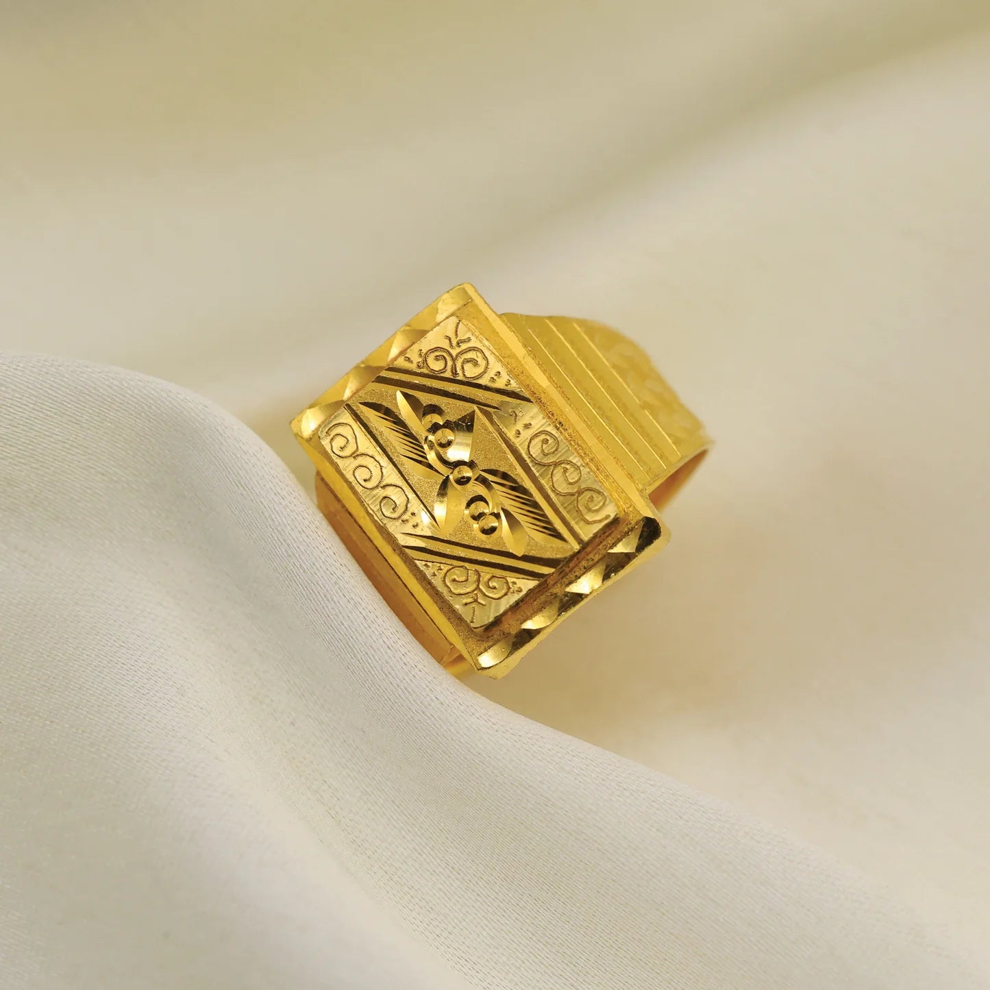 24kt Gold Plated Unique Design Gents Ring - Handa Bangles
