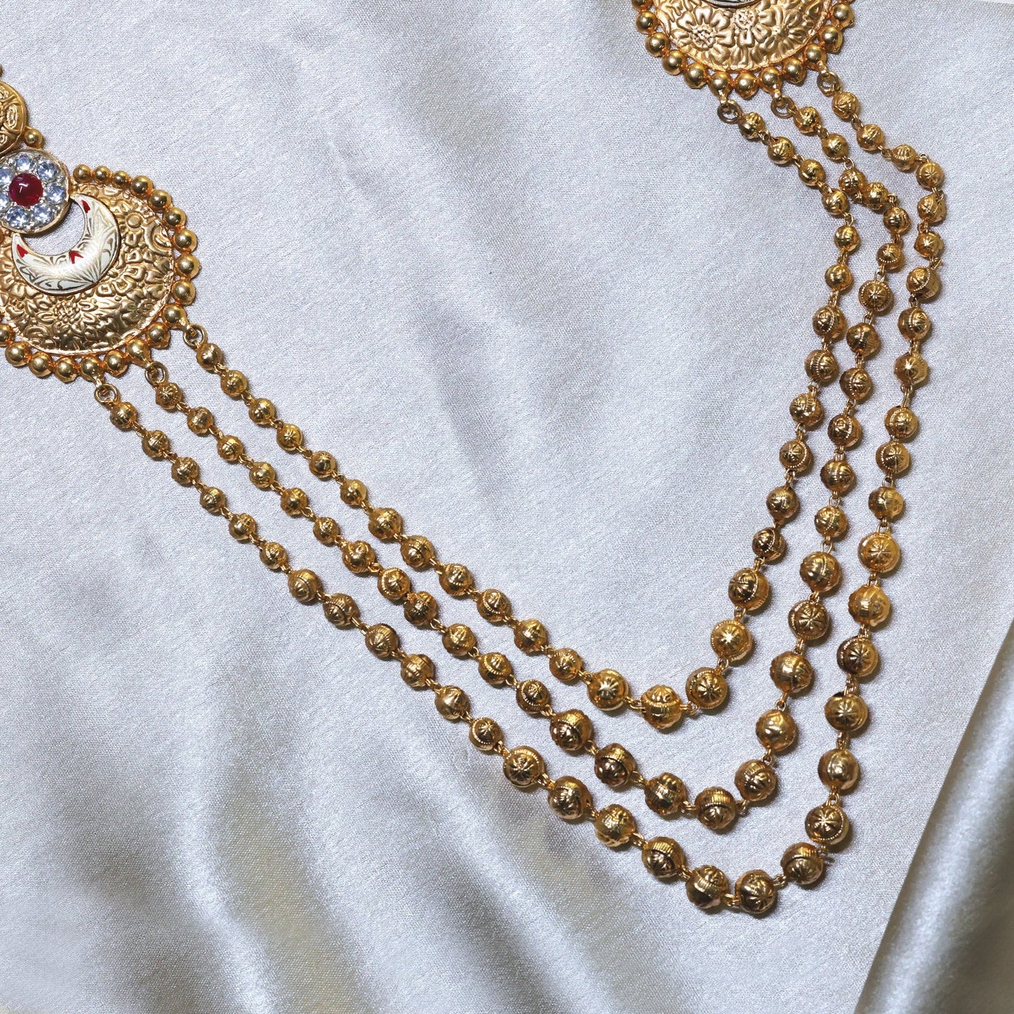 24kt Gold Plated Antique Studded & Beaded Long Set HANDA
