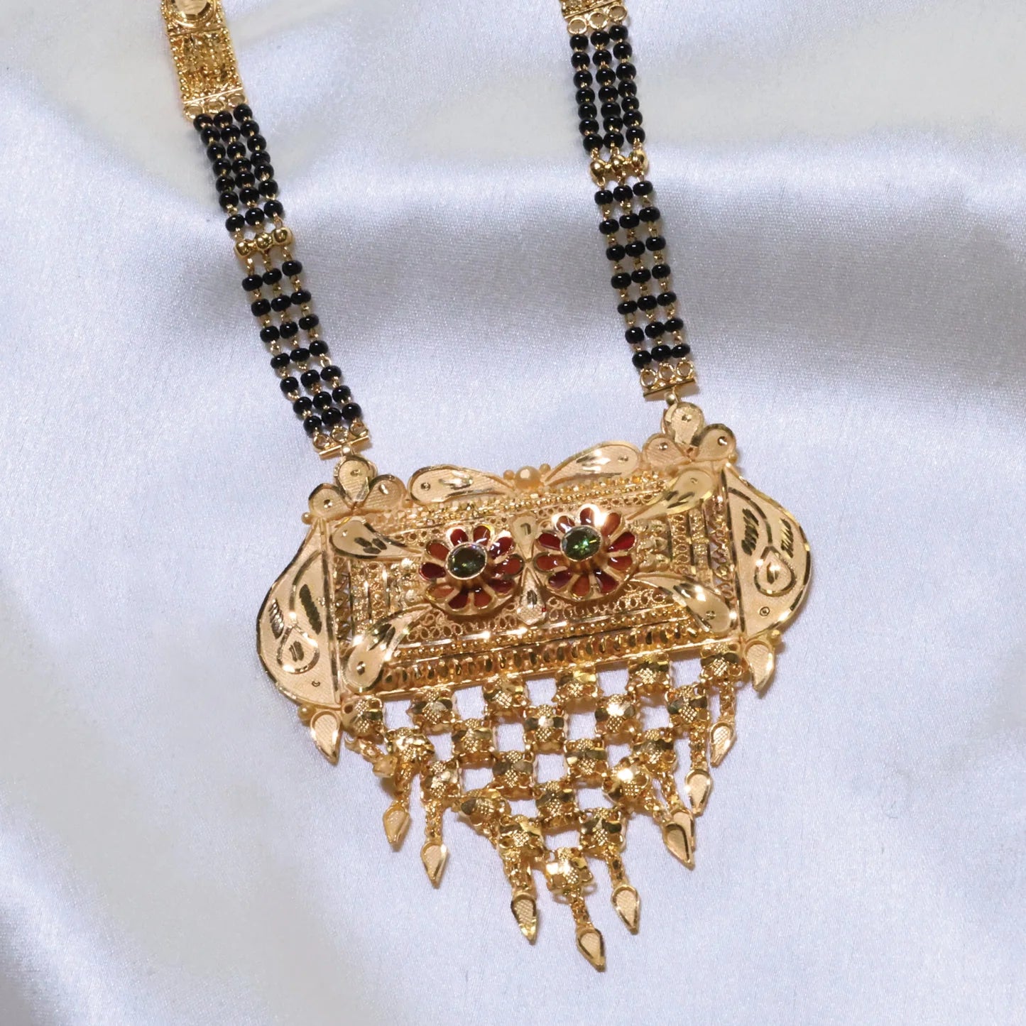 24Kt Gold Plated Traditional Mangalsutra With Jali Design Latkan - Handa Bangles