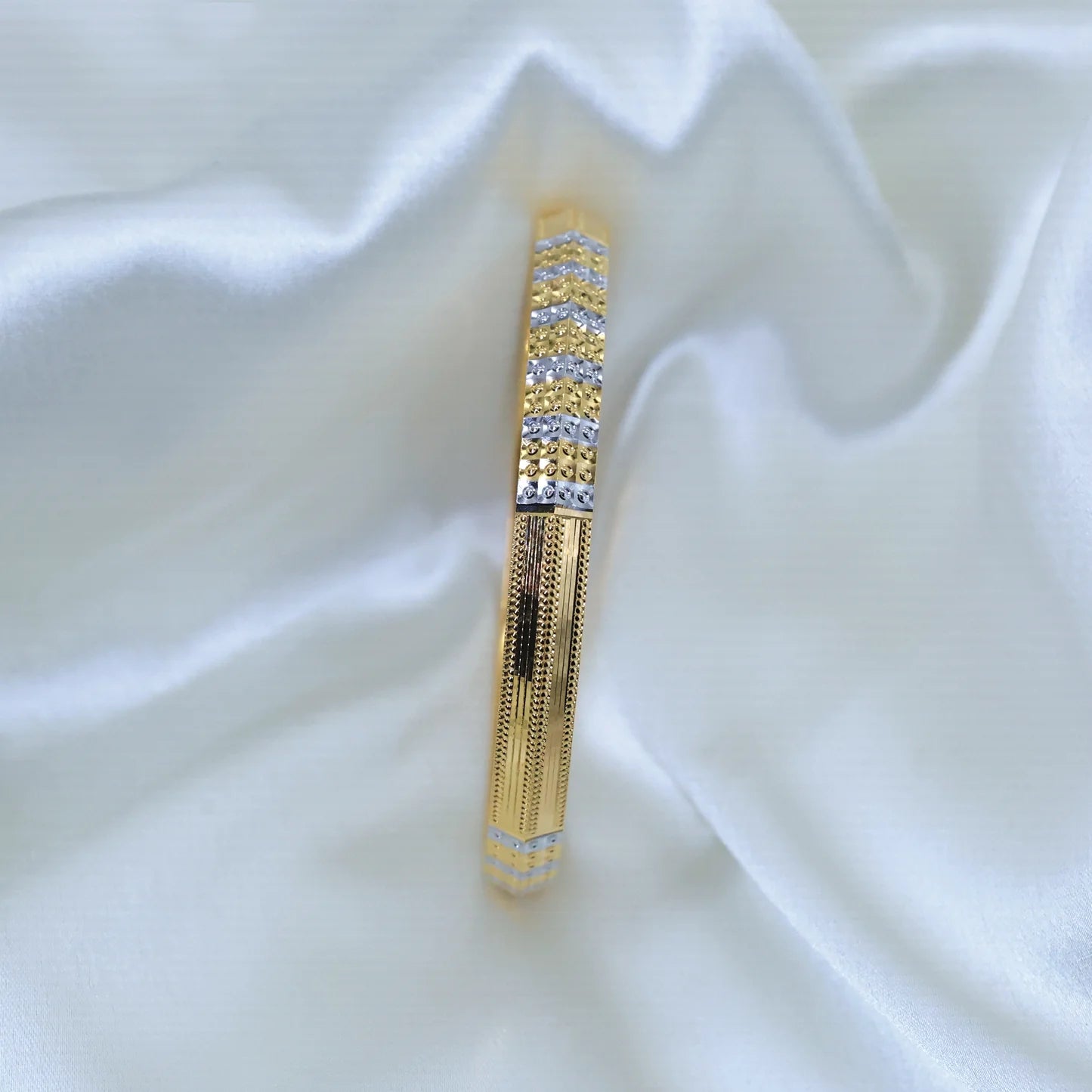 24Kt Gold Plated Gents Kada With Silver Dots & Golden Line - Handa Bangles