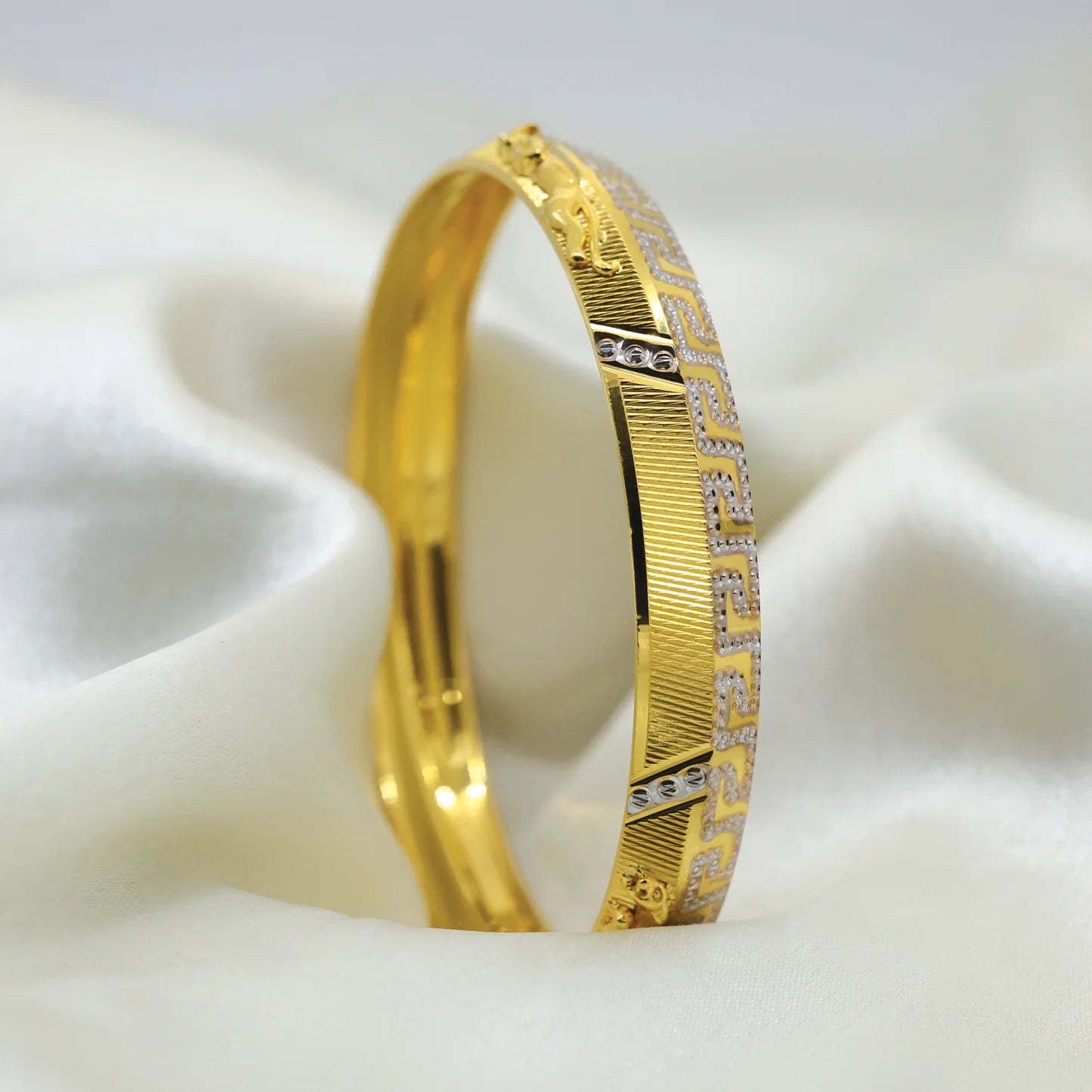 24kt Gold Plated Jaguar Gents Kada with Rhodium Polish Design - Handa Bangles