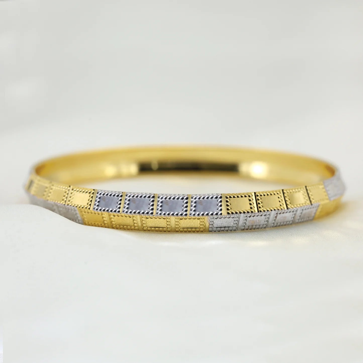 24Kt Gold Plated Square Design Gents Kada With Rhodium Polish - Handa Bangles