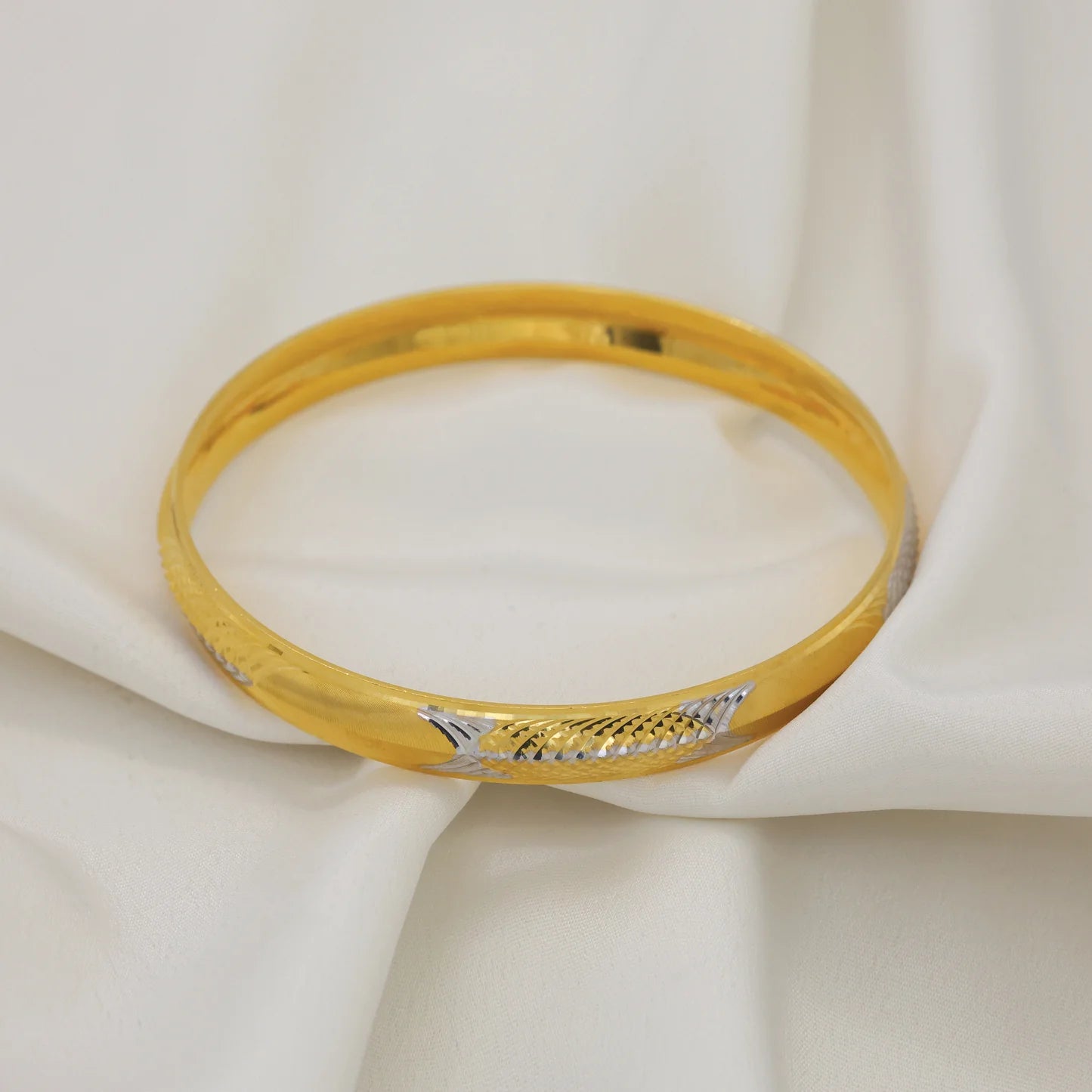 24Kt Gold Plated Latest Design Gents Kada with Rhodium Polish - Handa Bangles