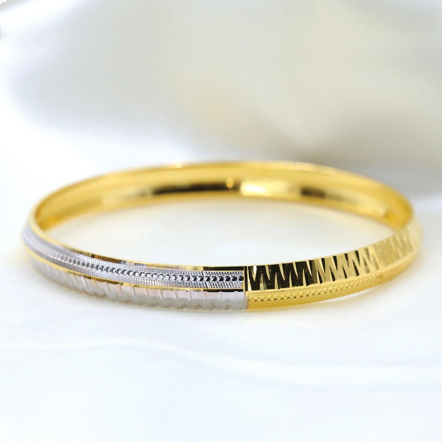 24Kt Gold Plated Multi Design Gents Kada with Rhodium Polish - Handa Bangles