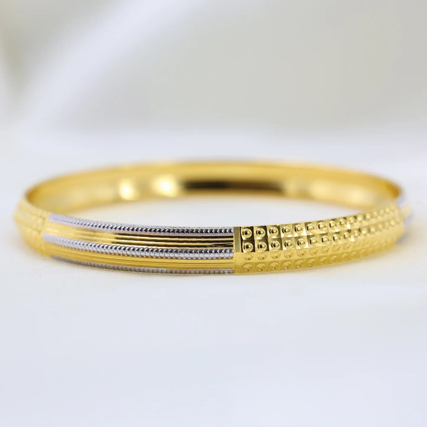 24kt Gold Plated Fancy Design Gents Kada with Rhodium Polish - Handa Bangles