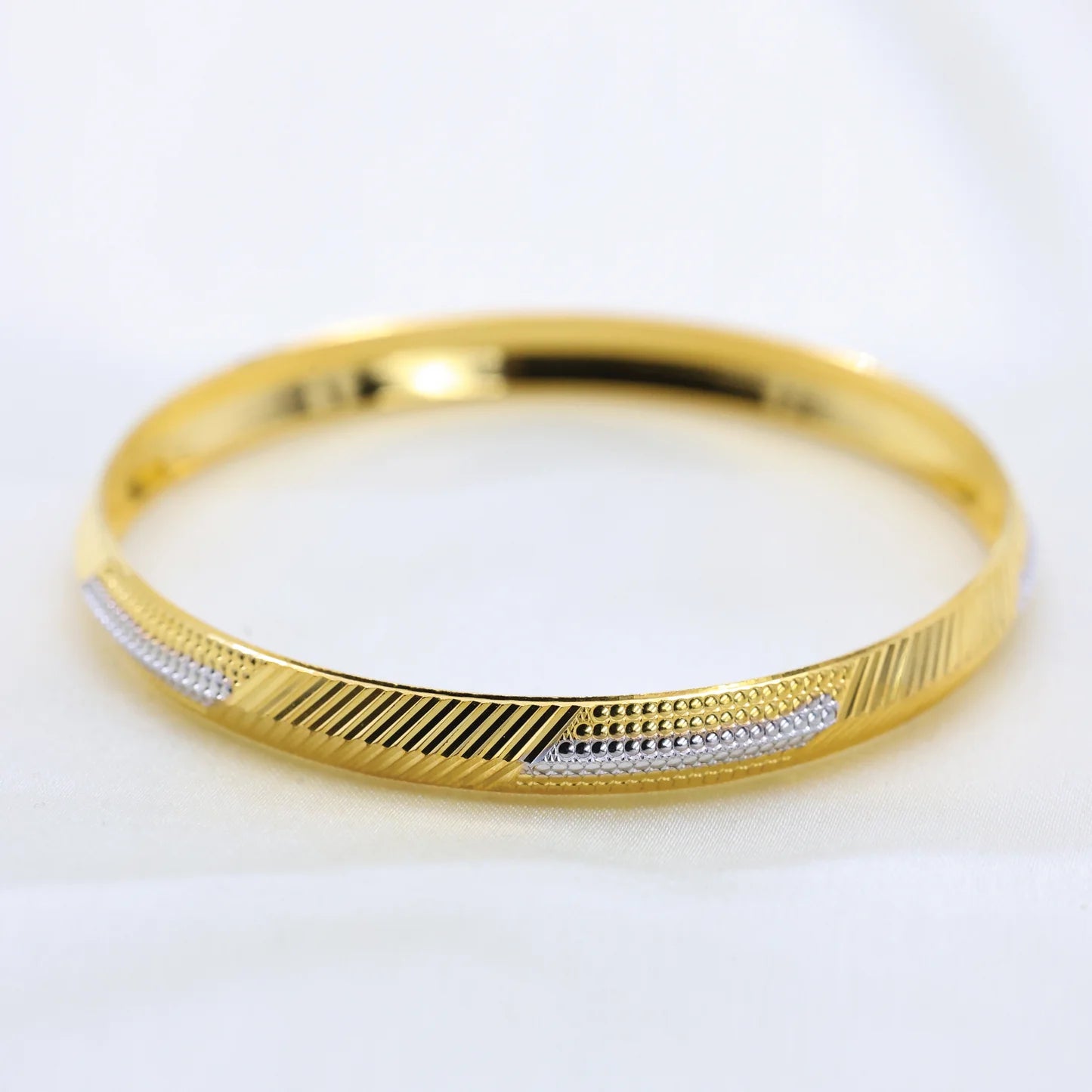 24Kt Gold Plated Fancy Design Gents Kada With Rhodium Polish - Handa Bangles