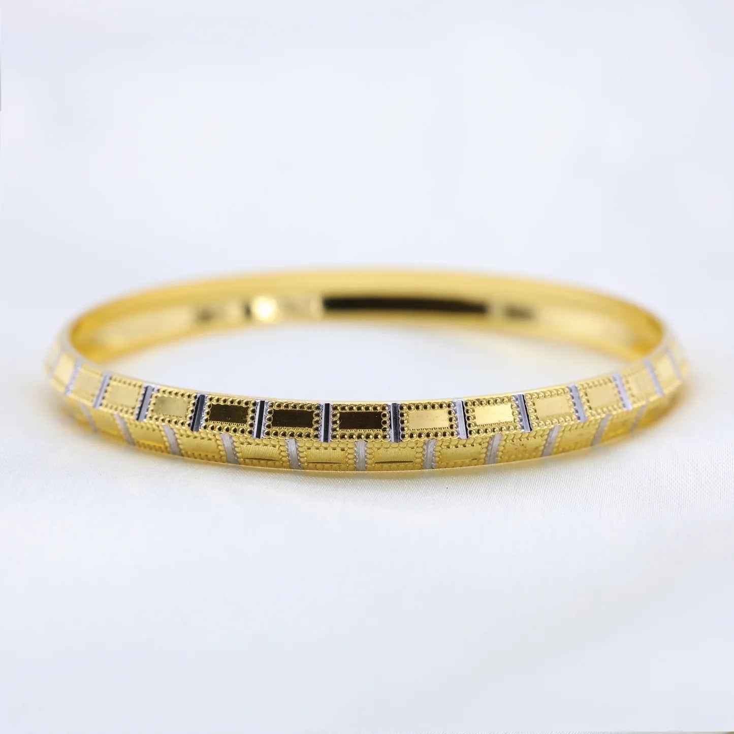 24Kt Gold Plated Square Design Pattern Gents Kada With Rhodium Polish - Handa Bangles