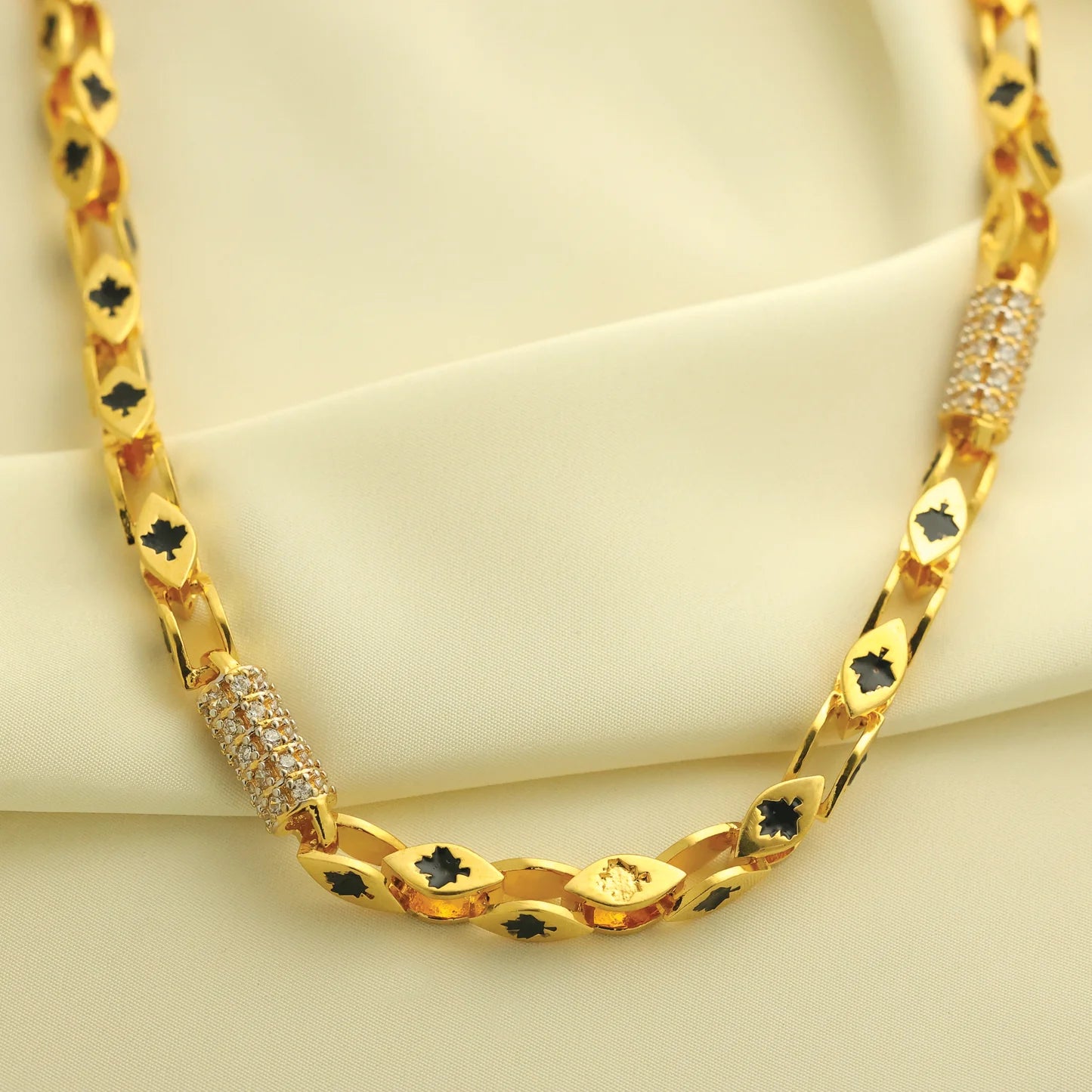 24kt Gold Plated Unique Design Diamond Look Solid Gents Chain - Handa Bangles