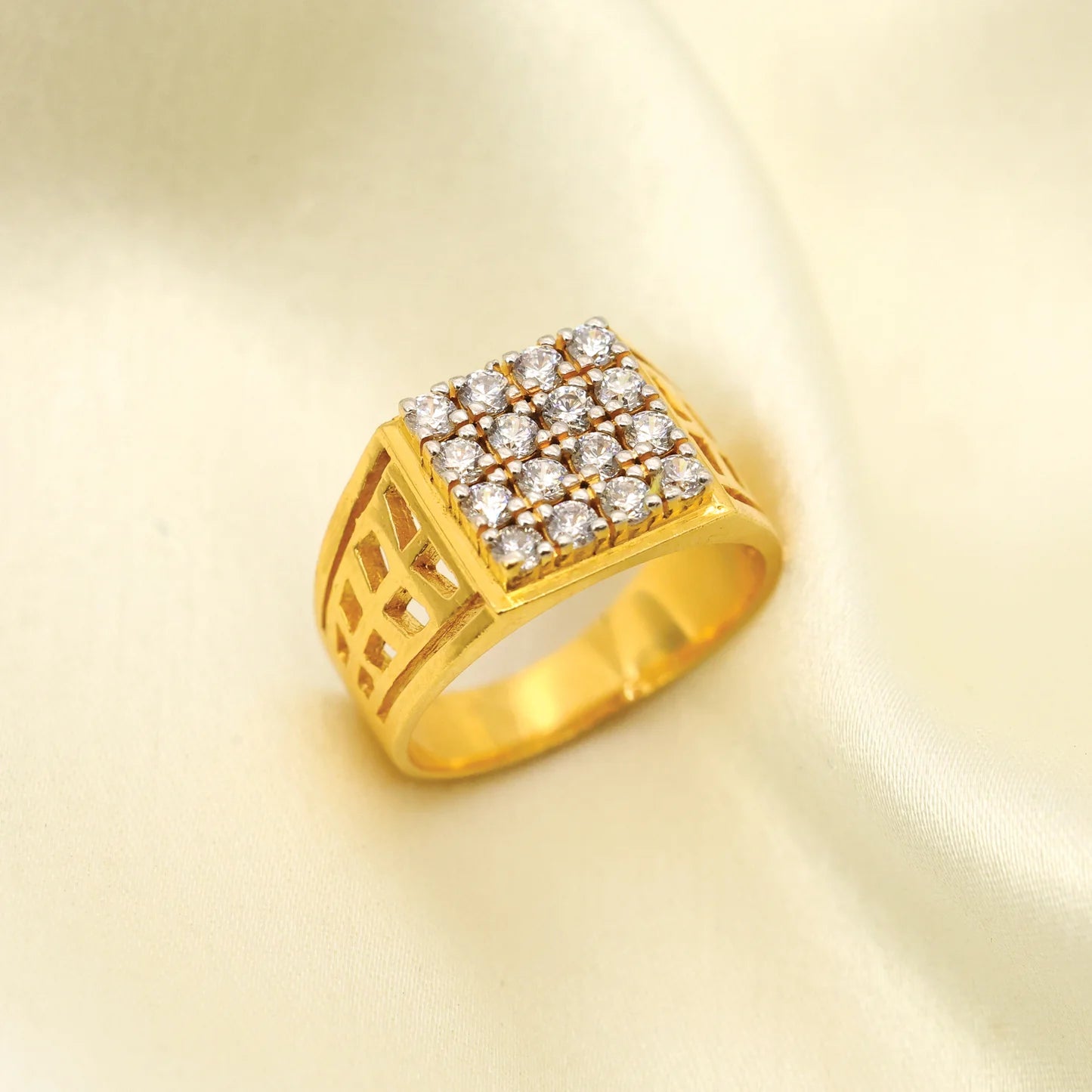 24kt Gold Plated Diamond Gents Ring - Handa Bangles