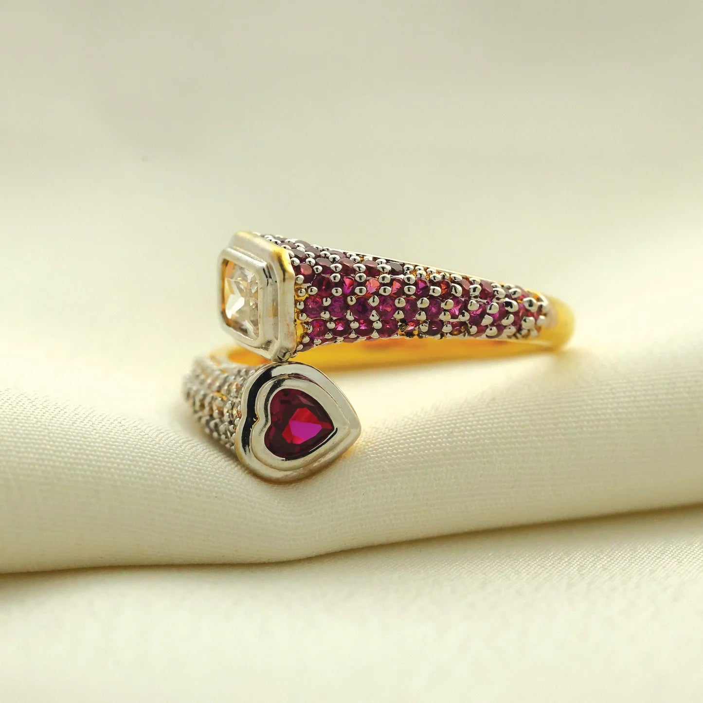 24kt Gold Plated Pink Sapphire & American Diamond Ladies Ring - Handa Bangles