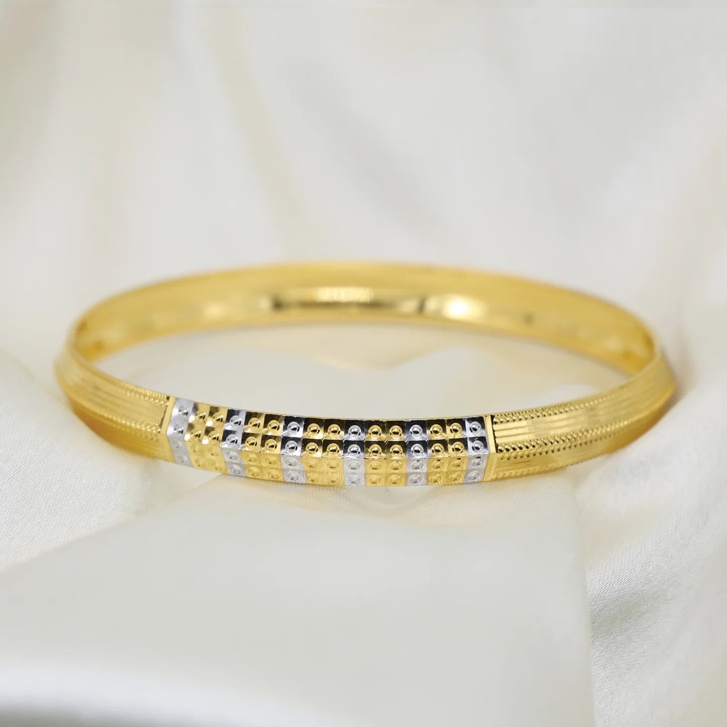 24Kt Gold Plated Line & Dot Design Gents Kada - Handa Bangles