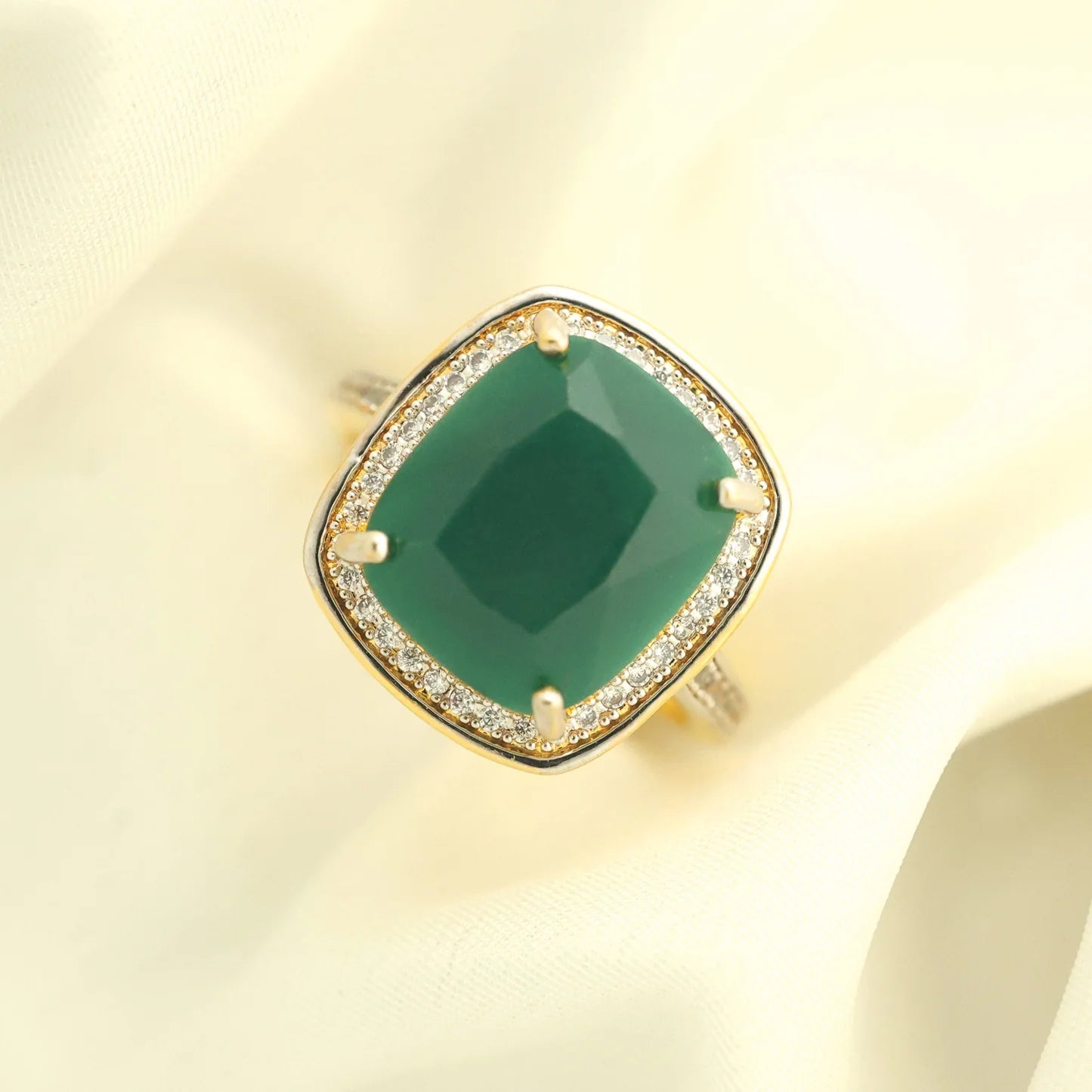 24kt Gold Plated Beautiful Emerald Ladies Ring - Handa Bangles