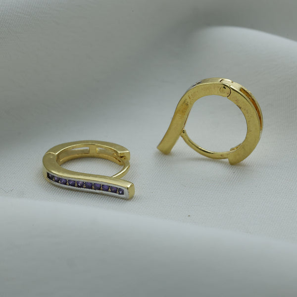 24Kt Gold Plated Purple CZ Bar Huggie Earrings for Women | Minimalist Hoop Earrings