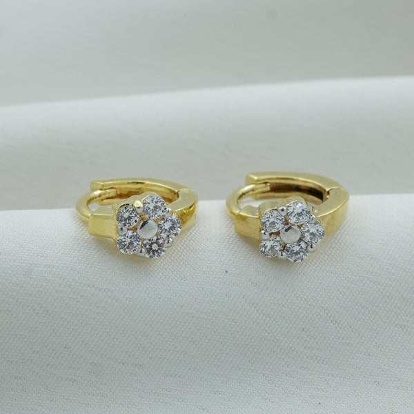 24Kt Gold Plated Floral CZ Hoop Earrings for Women | Flower Design Huggie Earrings