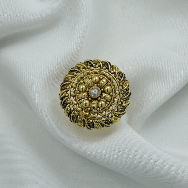 Antique Gold Plated Round Statement Ring – Oxidized Floral Ring