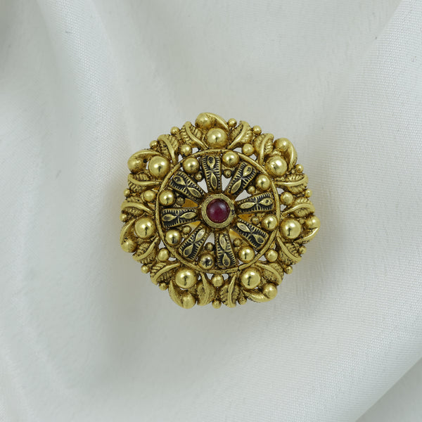 Antique Gold Plated Ruby Statement Ring – Oxidized Leaf Ring