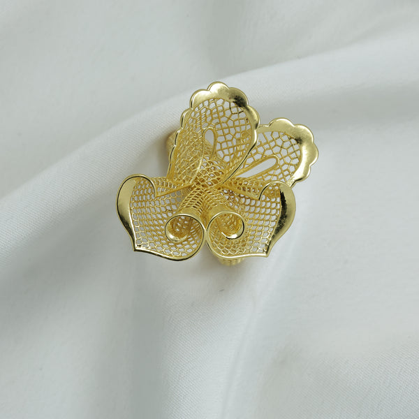 Gold Plated Filigree Rose Statement Ring – Mesh Petal Ring