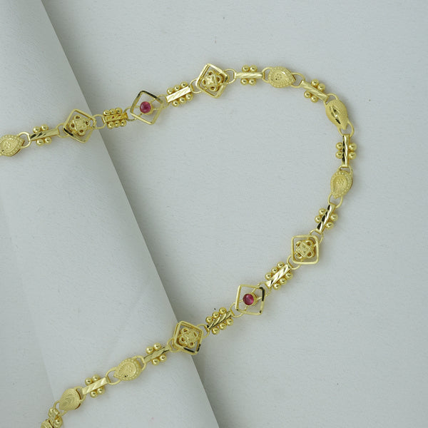 Gold-Plated Ruby Accent Geometric Link Necklace for Women | Traditional Elegant Wear