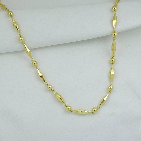 Gold Plated Beaded Chain Necklace with Geometric Faceted Beads