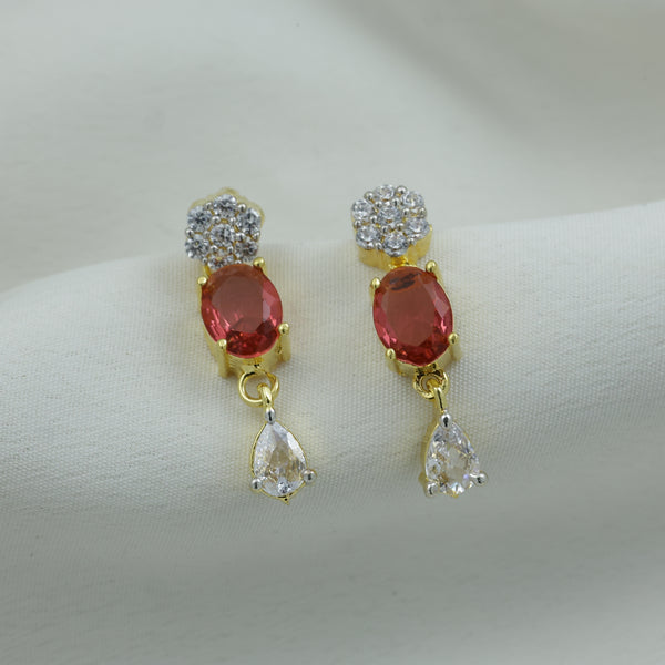 24kt Gold Plated Red Stone Crystal Drop Earrings