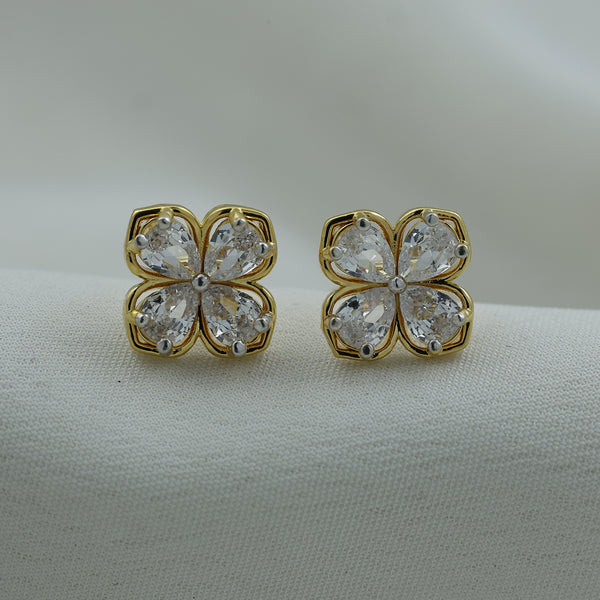 24kt Gold Plated Four Leaf Clover Crystal Stud Earrings