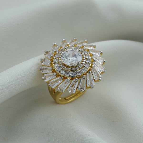 24kt Gold Plated Radiant Round Crystal Statement Ladies Ring
