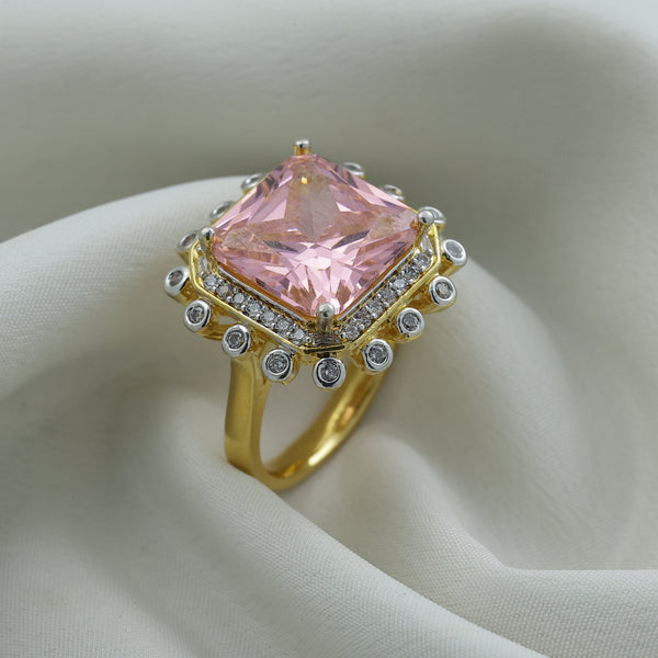 24kt Gold Plated Pink Crystal Square Cut Statement Ladies Ring