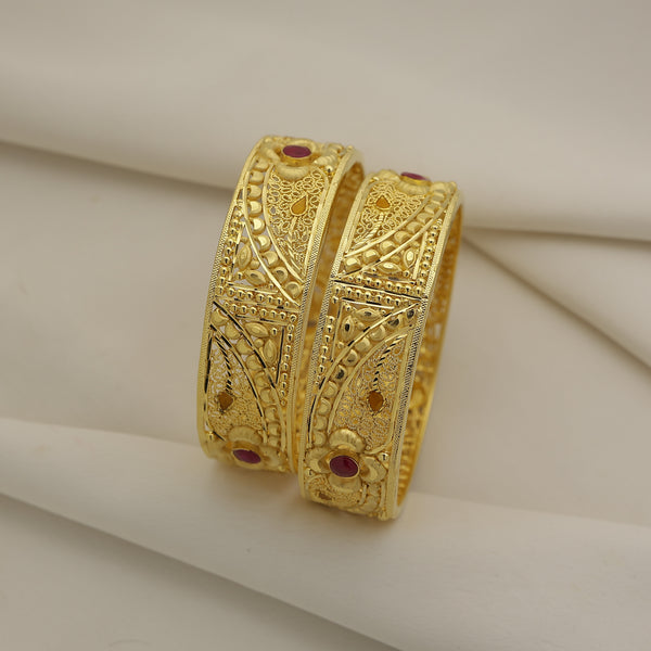 24Kt Gold Plated Turkish Floral Stone Bangles Set (2 Pcs) for Women | Designer Jewellery
