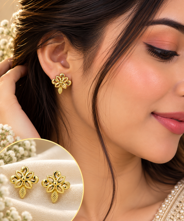24kt Gold Plated Floral Flower Design Golden Stud Earrings